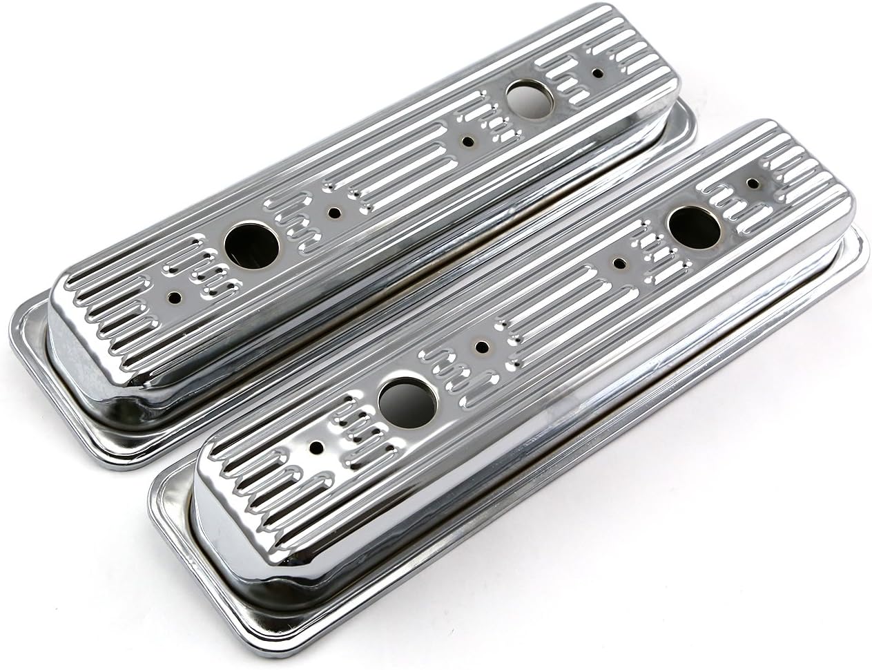 Speedmaster PCE314.1061 Compatible with Chevy SBC 350 Center Bolt Chrome Steel Valve Covers - Short w/ 2 x Hole
