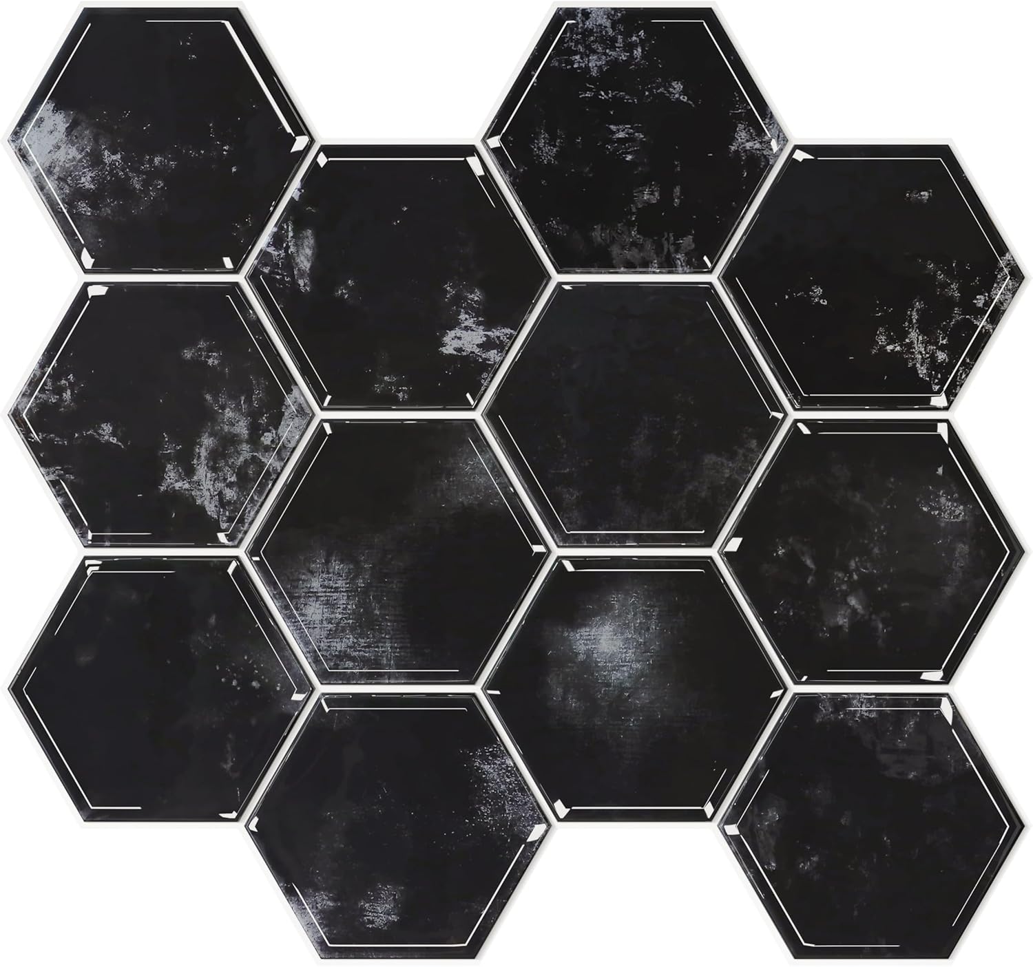 VEELIKE Distressed Black Hexagon Peel and Stick Backsplash 24-Sheets Stick on Backsplash Tiles for Kitchen Bathroom Wall Tiles Waterproof Self Adhesive Black Tile Stickers for Wall Fireplace 12''x12''