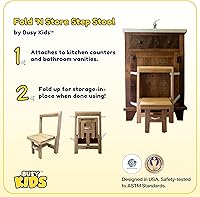 Vista 3 de Fold 'N Store Taburete para niños pequeños, taburete de madera para cocina y baño, ayudante plegable para lavado de manos, cepillado de dientes