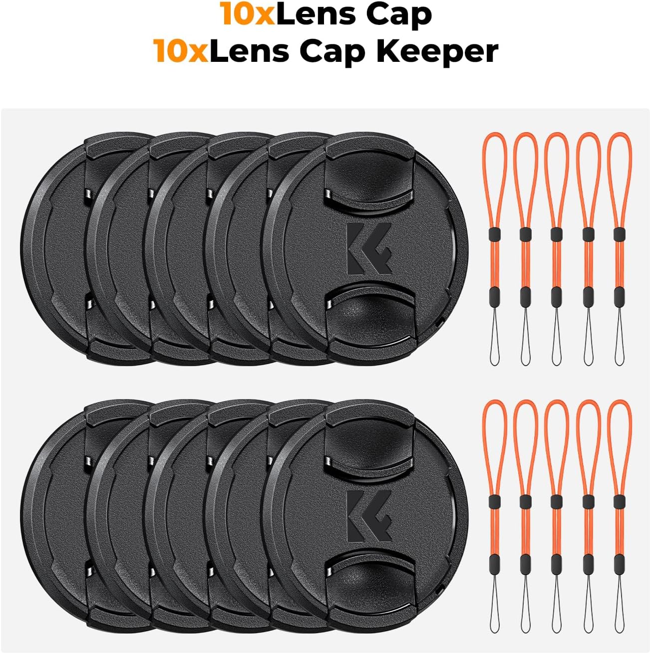 K&F Concept 77mm Front Lens Cap Cover Kit, 10 Pack Non-Spring Center Pinch Lens Cover + 10 Pack Anti-Loss Keeper Compatible with Canon, Nikon, Sony, Fujifilm Camera Lenses with 77mm Thread