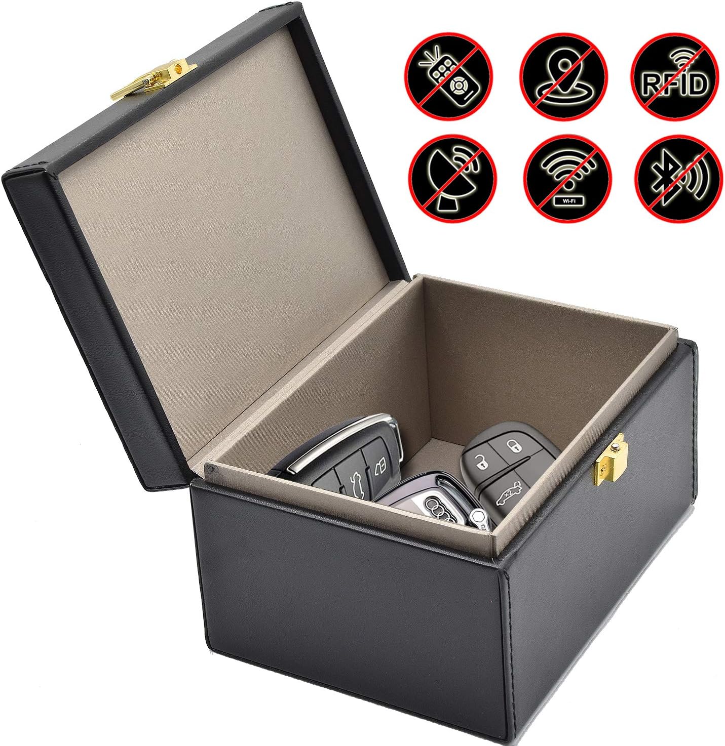 Faraday Box Car Key Fob Protector RFID Box for Keys Large PU Leather RFID Signal Blocking Car Security Proection Box (Black)