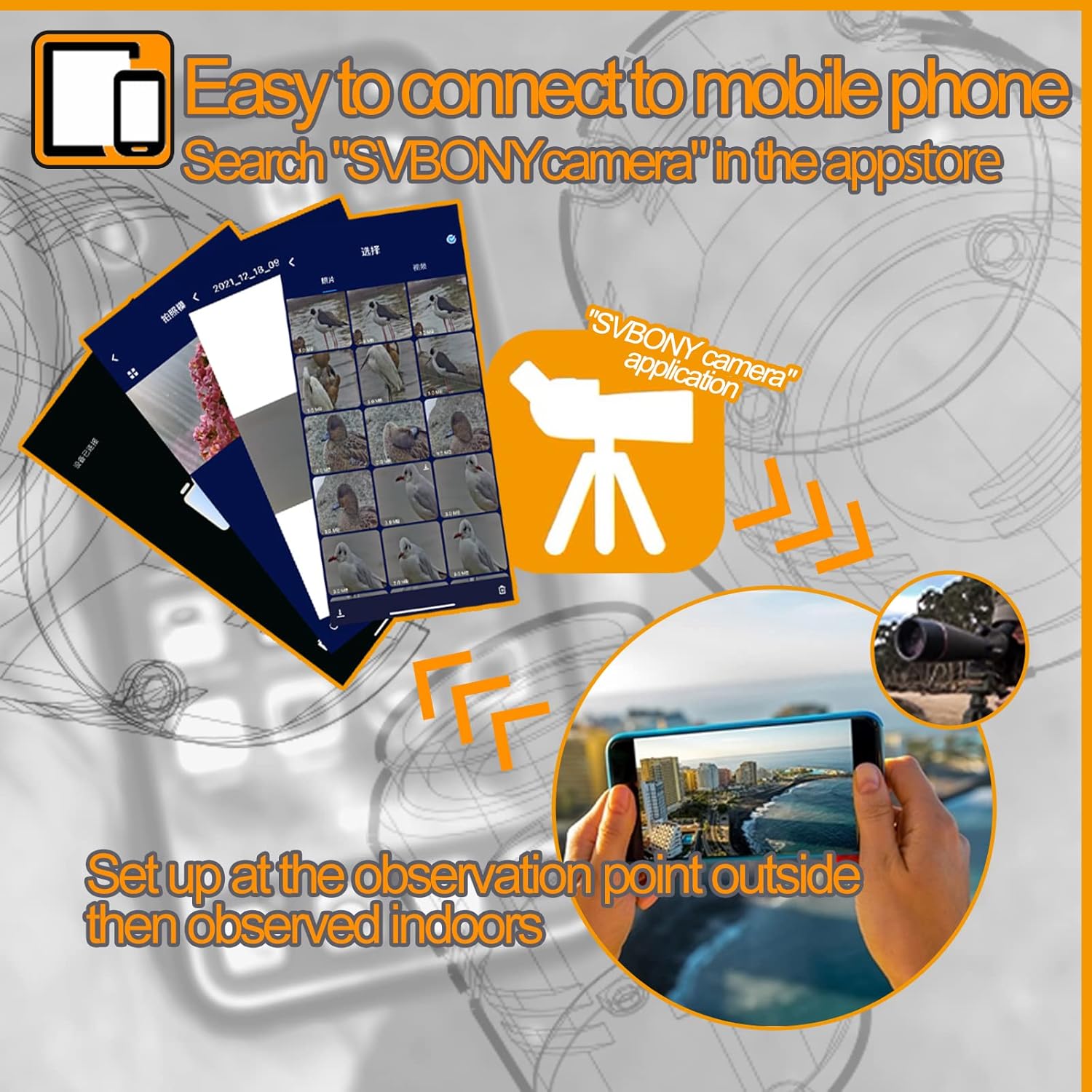 SVBONY SC001 WiFi Spotting Scope Camera, Digiscoping Camera Connect SV406P SA405, 1080P Wireless Cameras Used for Birding Capture Photos and Video, Telescope Cameras for Target Shooting