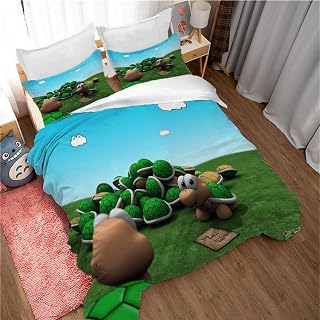 SDSIXA 3 PCS bedding set super king size duvet cover sets 260x220cm with 2 Pillowcases 50x75cm Ultra Soft fluffy Microfiber 3D Cartoon animal tortoise Printed quilt cover set with Zipper Closure