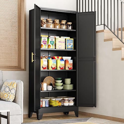 Vista 13 de Black Metal Storage Cabinet, 61" Steel Cabinets for Home Office, Kitchen Pantry Storage Cabinet with Doors and 3 Adjustable Shelves, Metal Tool