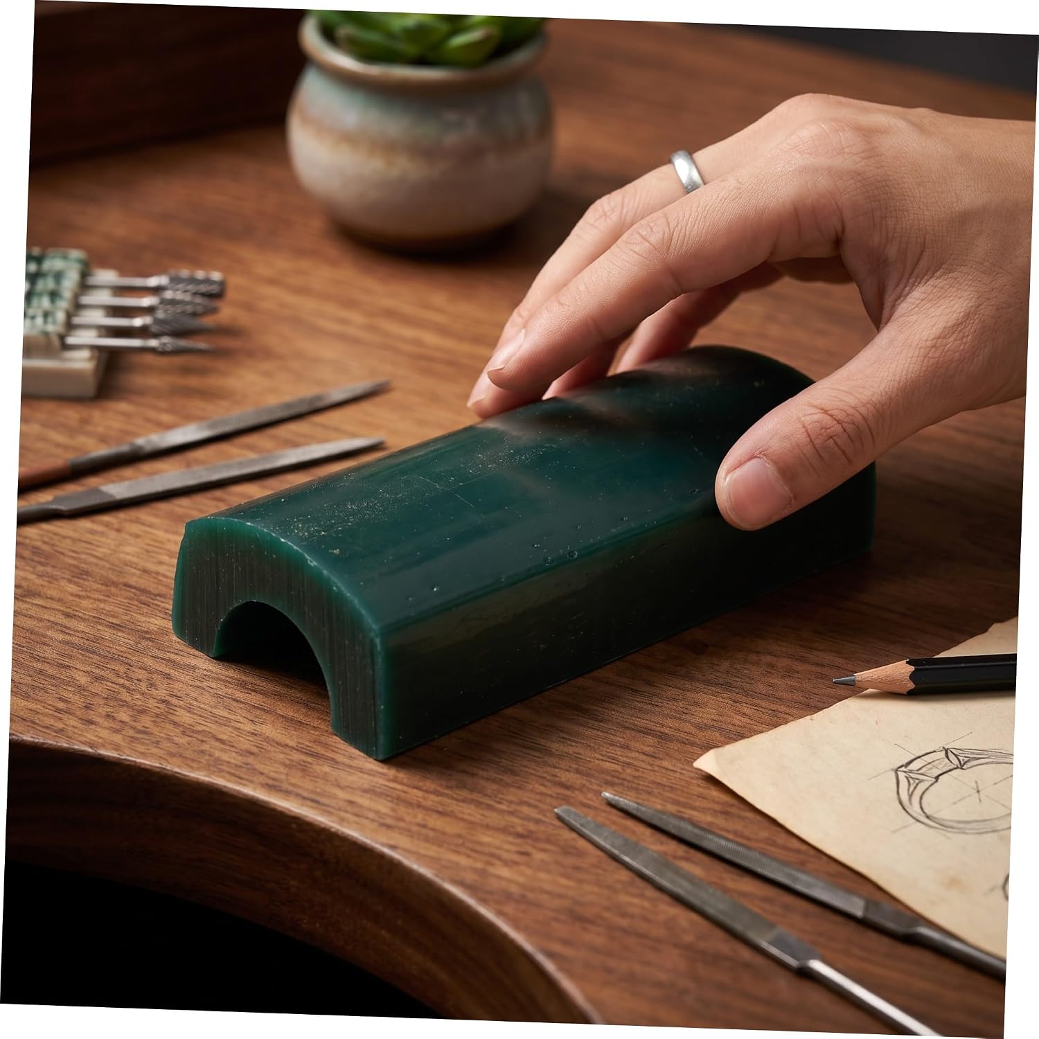Green Half Round Jewelry Carving Wax Blank for Rings and Molds