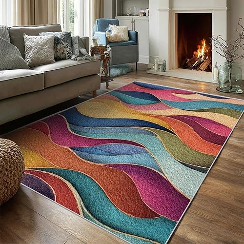 Textured Throw Rug, 2x3 Doormat 3D Modern Abstract Retro 70s Pattern for Entryway, Bedroom, Kitchen, Textured Home Decor Accessories Indoor Door