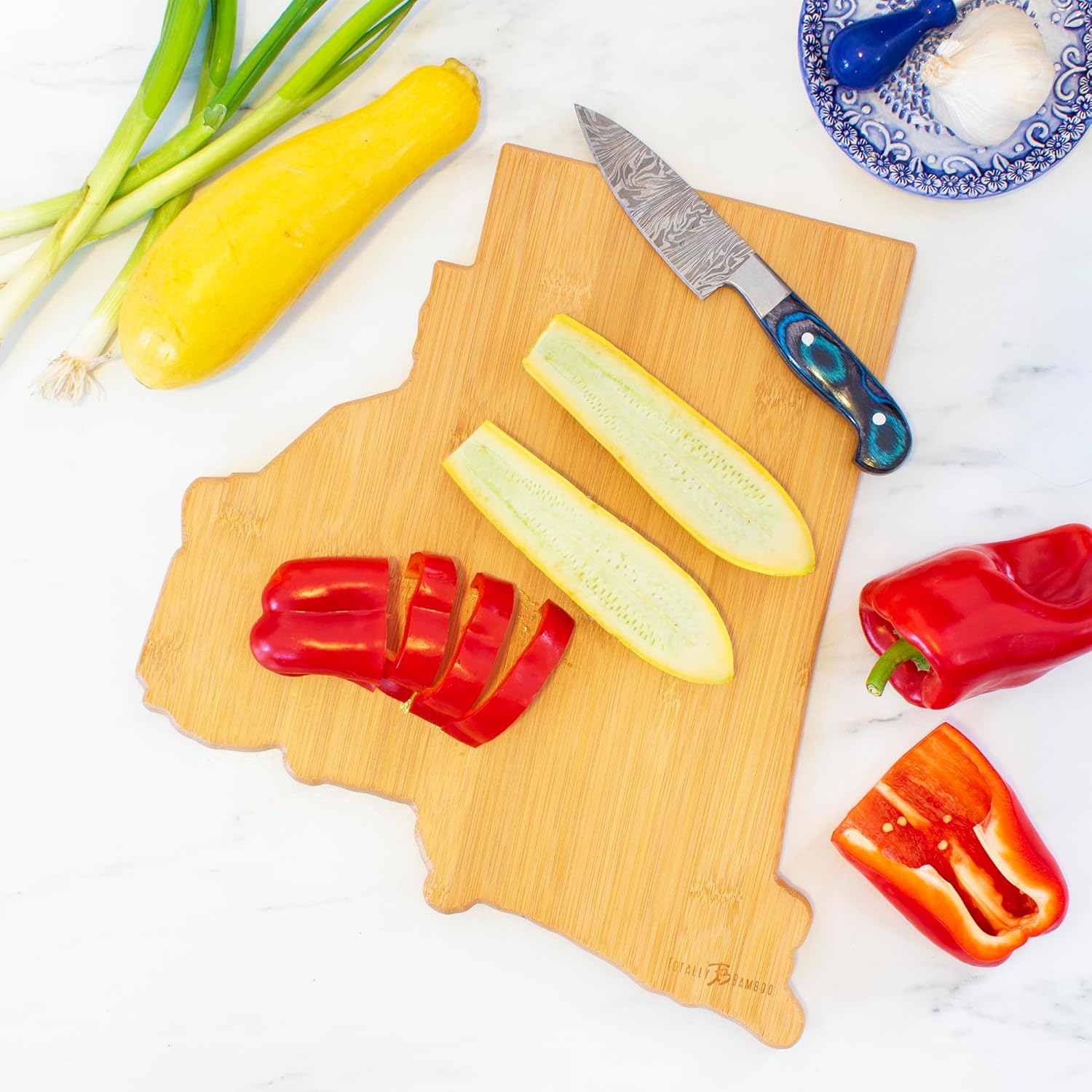 Totally Bamboo Destination Rhode Island State Shaped Serving and Cutting Board, Includes Hang Tie for Wall Display