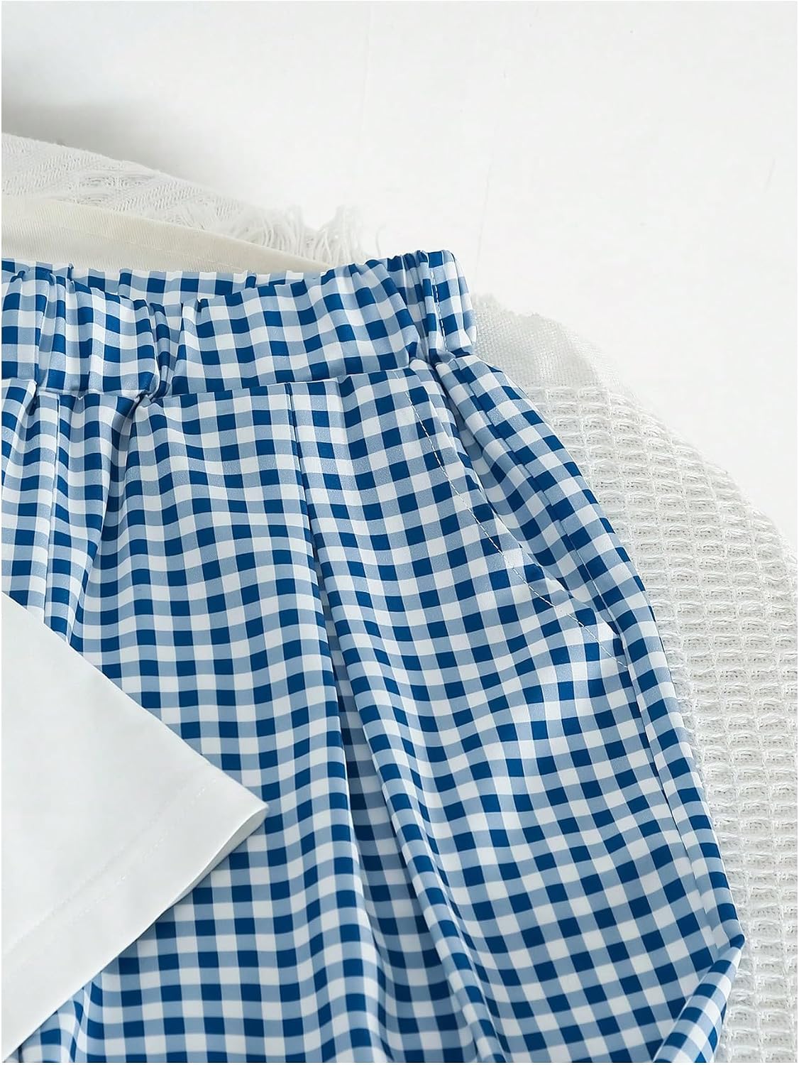 SweatyRocks Girl's 2 Piece Outfits Bow Short Sleeve T Shirt and Gingham Straight Leg Pants Set