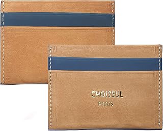 Choiseul - Leather card case - Leather card holder- Personalized card holder- Credit card case - Suede and Blue leather