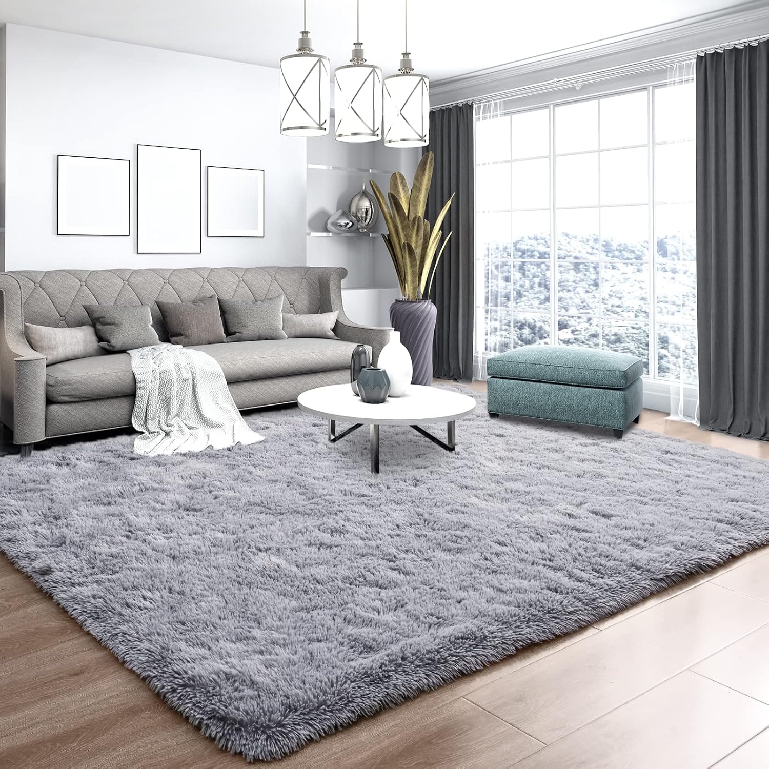 Ultra Soft Grey Rugs for Bedroom 8x10 Feet, Fluffy Shag Area Rugs for Living Room, Large Comfy Furry Rug for Boys Kids Baby Room Decor, Non Slip Nursery Rug Modern Indoor Fuzzy Floor Carpet 8' x 10' (Rectangular) Grey