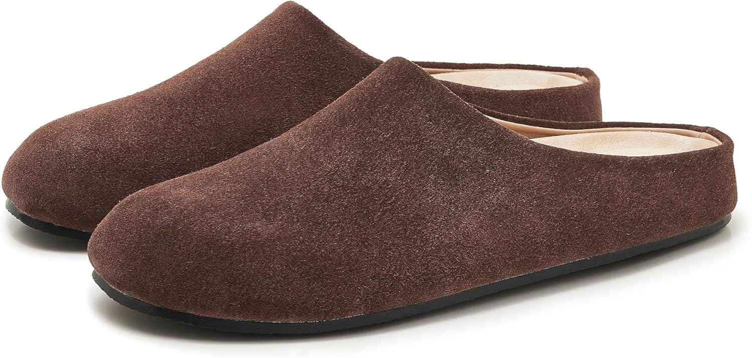 Women's Suede Clogs Round Toe Leather Mules Cork Footbed Clog with Arch Support Comfort Casual Slip-on Fall Shoes - Image 2