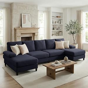 Mjkone U Shaped Sofa, Living Room U-Shaped Couch with Chaise, 280CM Modular Linen Oversized 4-Seat Sofa Set, Sectional Couches for Living Room, Apartment, Small Space, Dark Grey