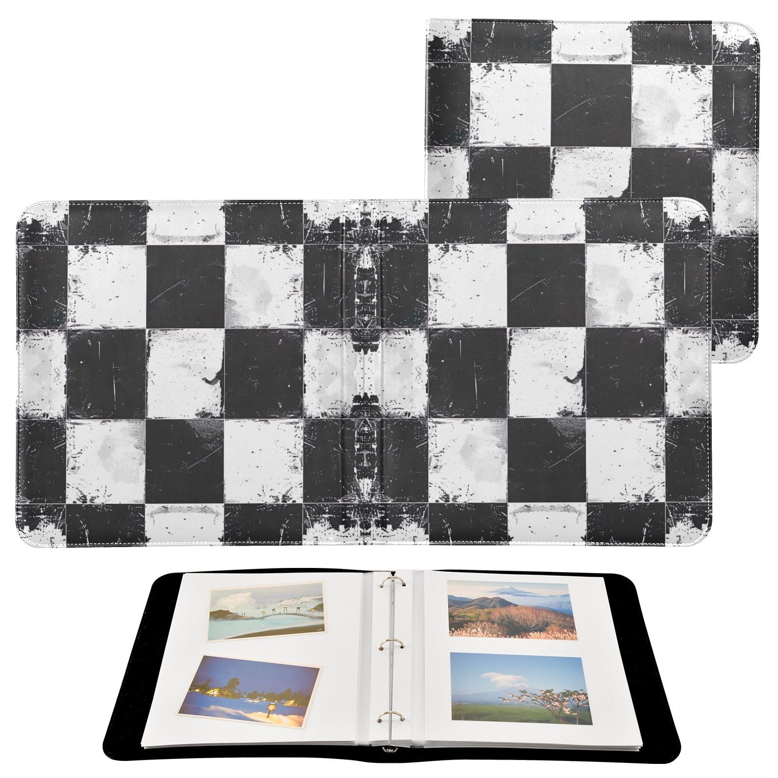 Álbum de fotos retro de tablero de ajedrez blanco y negro autoadhesivo, álbum de recortes para fotos de 2 x 3, 4 x 6, 5 x 7, 6 x 8, 20 páginas, álbum de fotos para familia, boda, aniversario, viajes