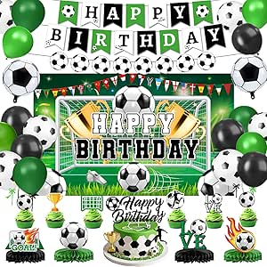 Soccer Birthday Party Decorations Kit with Banner, Backdrop, Balloons, and Toppers