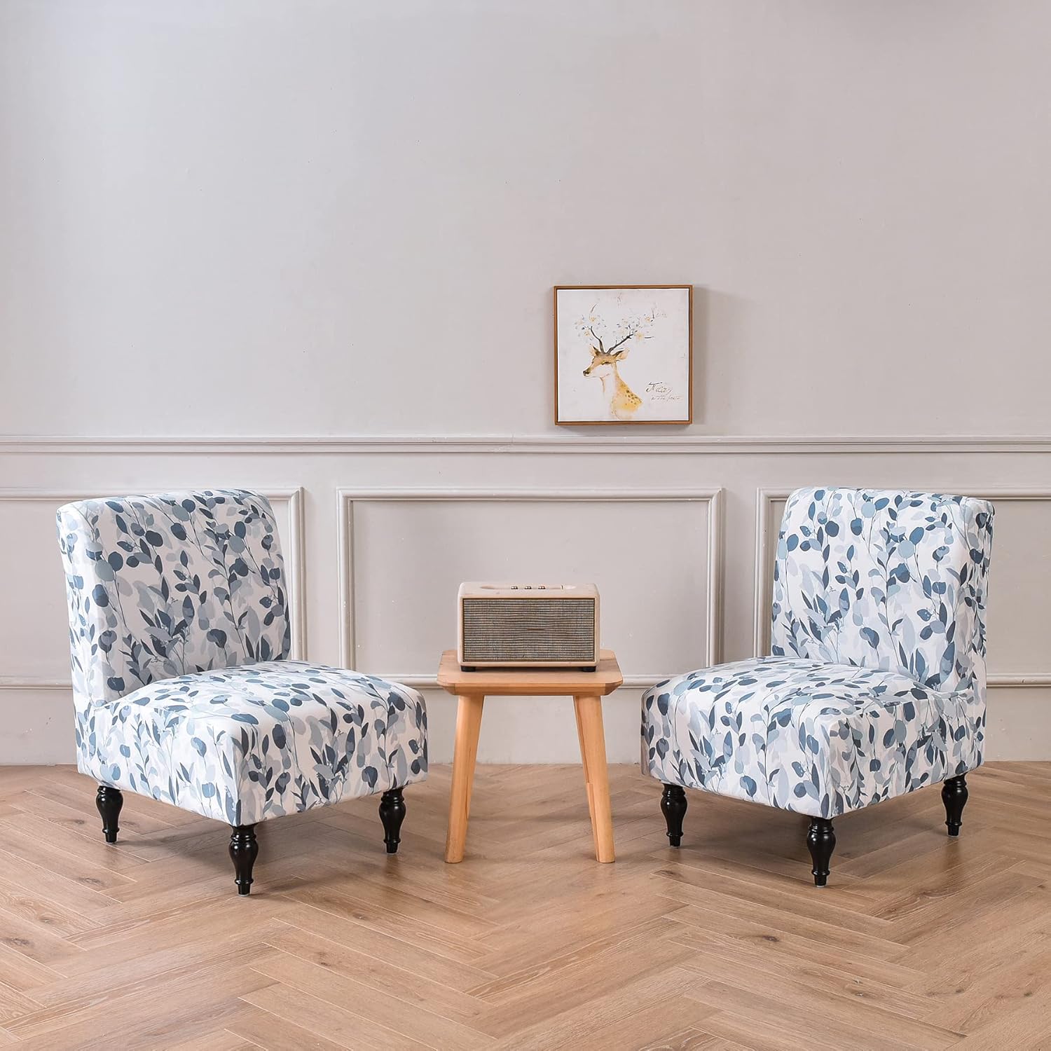 Armless Accent Chair Cover Slipcover, Stretch Chair Slipper Super Fit Armless Chair Furniture Protector Cover Slipcover for Living Room Hotel (2 Pack, Blue/White)