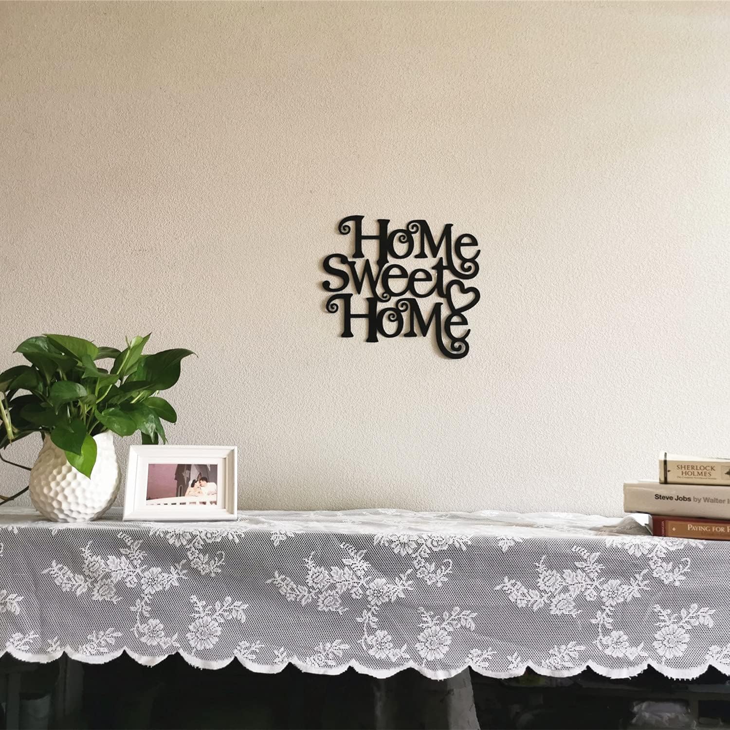 Yamfurvo Antique Metal Wall Mount Word Wall Sculptures Decor, Inspirational Script Wall Saying Plaque, Decorative Seamless Wall Word Art with a Heart, Home Sweet Home, Black