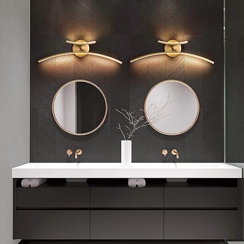 Miniatura 6 de LIGJOY Apliques de pared LED modernos dorados, accesorios de iluminación de pared para interiores, lámparas de tocador de decoración de pared,