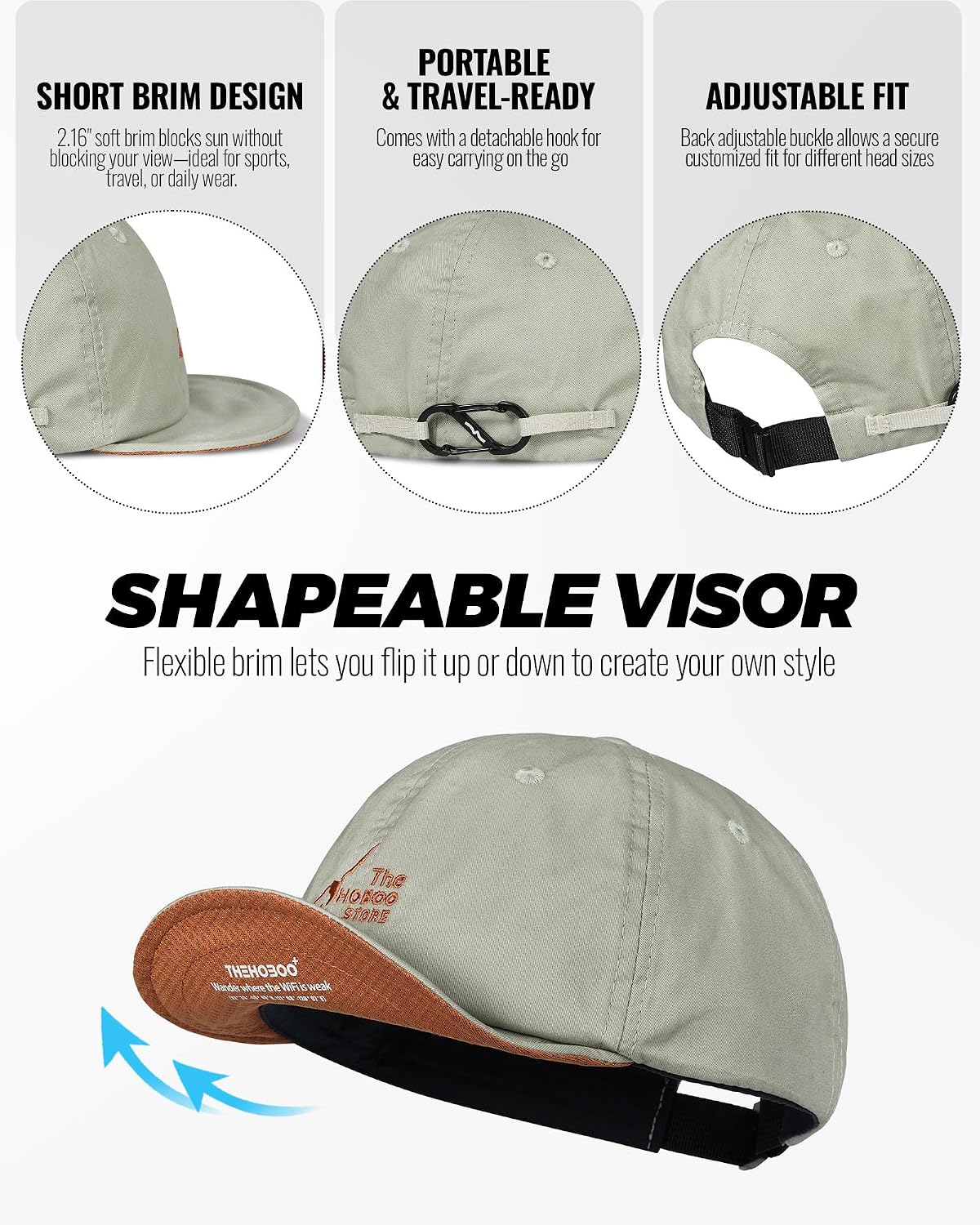 Croogo Short Brim Baseball Cap Low Profile Soft Cotton Hat Flat Bil Dad Hats image 5