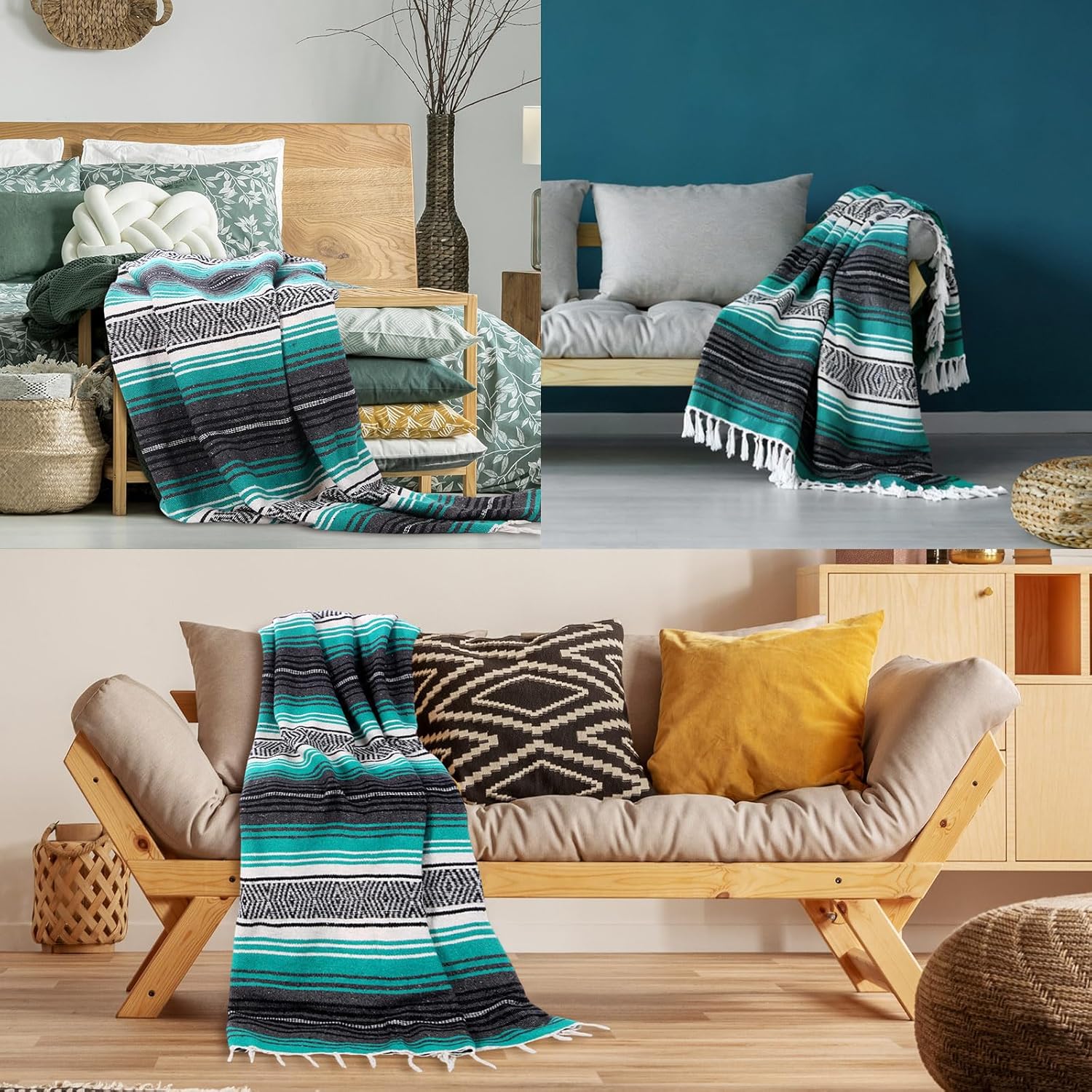 Oudain Mexican Throws Blankets 45 x 70 Inch, Cotton Outdoor Cozy Baja Falsa Blanket Woven Serape Restorative Yoga Fiesta Christmas Essential Supplies for Beach Couch Picnic(Delicate Color) - Image 5