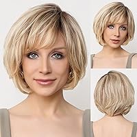 Vista 10 de EMMOR Peluca de encaje frontal atada a mano, pelucas de cabello 100% humano para mujer, peluca natural en capas, estilo ondulado diferente