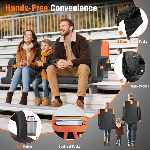 Suteck Heated Stadium Seat with Back Support, Portable Bleacher Chair