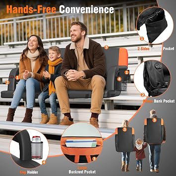 Suteck Heated Stadium Seat with Back Support, Portable Bleacher Chair