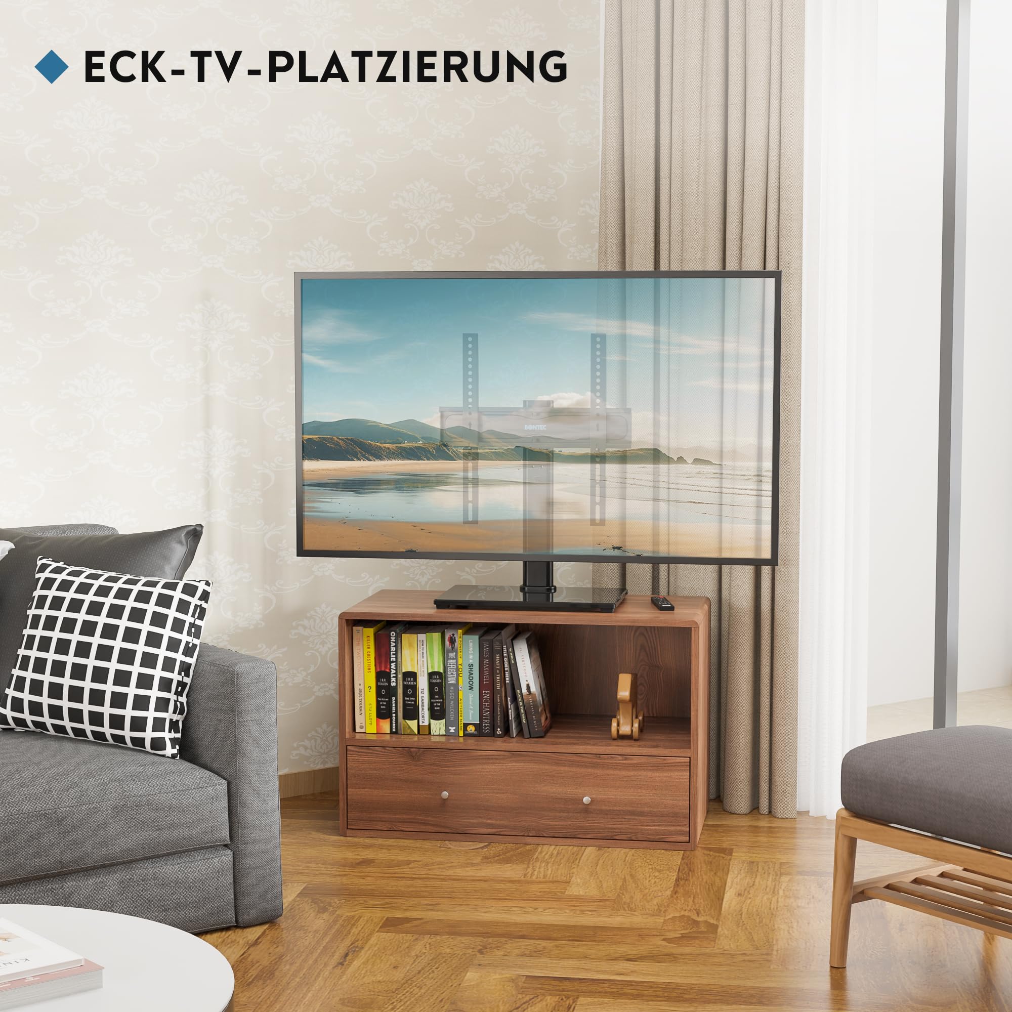 BONTEC TV Ständer Höhenverstellbar, Schwenkbar Fernsehständer für 24-60 Zoll LCD LED OLED Fernseher bis 45 KG, Max. VESA 400x400, Universeller TV Standfuß mit Kabelmanagement