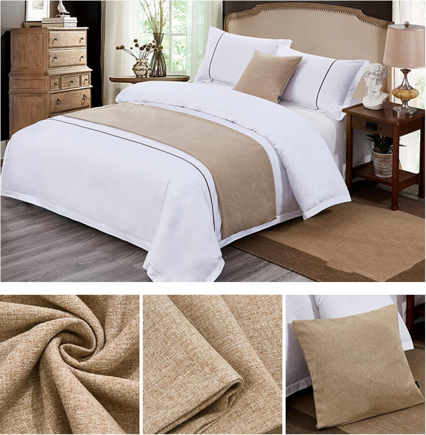 Bedspreads Bed Runner Throw Bedding Single Queen King Bed Cover Towel Home Hotel Decorations Bed Towel Scarf Beige 19.7 x 94.5 inches (Bed Scarf Only)