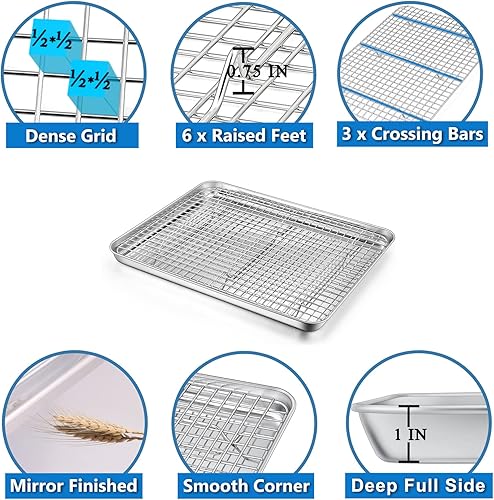 Miniatura 10 de P&P CHEF - Bandeja para horno tostadora pequeña de 9 pulgadas con rejilla y alfombrilla de silicona, bandeja para horno tostadora de acero