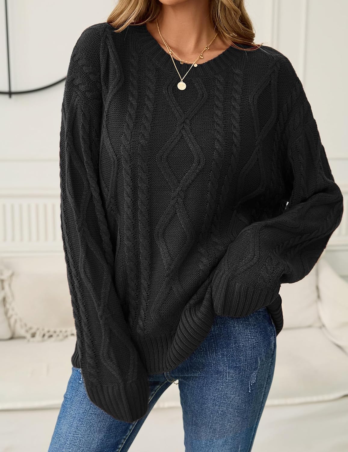 Womens Oversized Cute Chunky Cable Knit Sweater Winter 2025 Trendy Ladies Dressy Casual Long Sleeve Pullover Top - Image 2