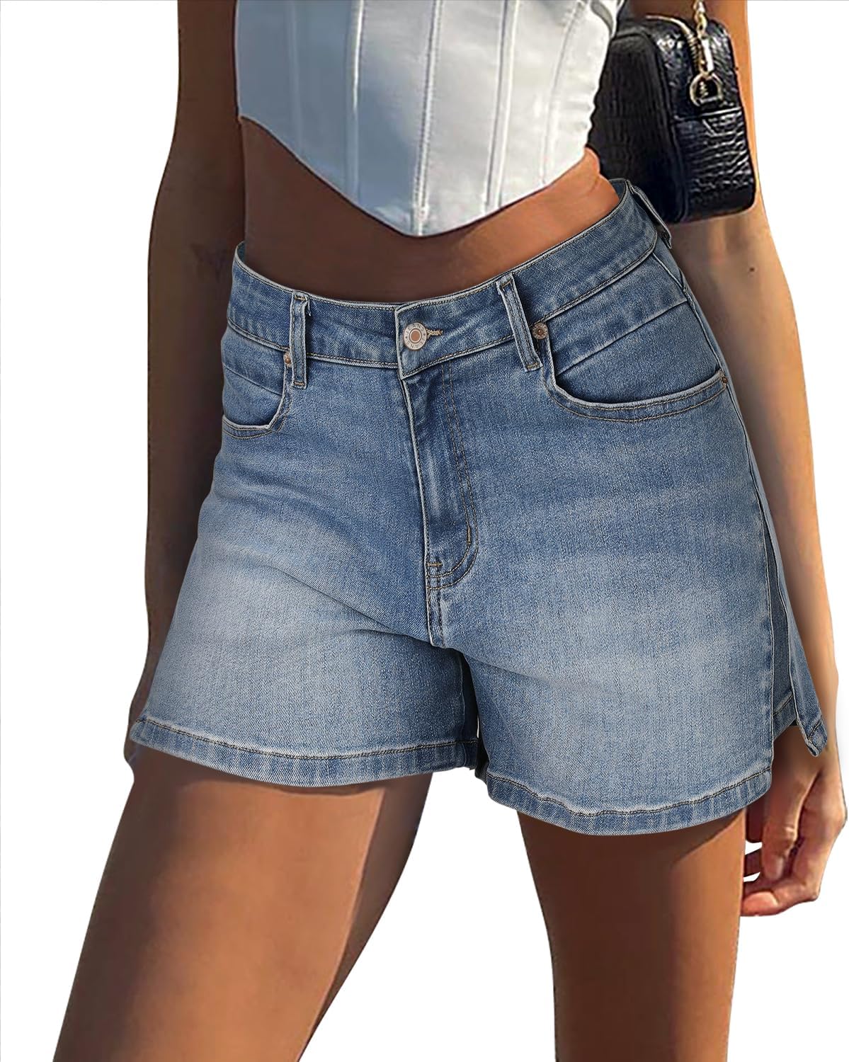 ZOLUCKY Jean Shorts Womens Summer High Waisted Denim Stretchy Ripped with Pockets - Image 4