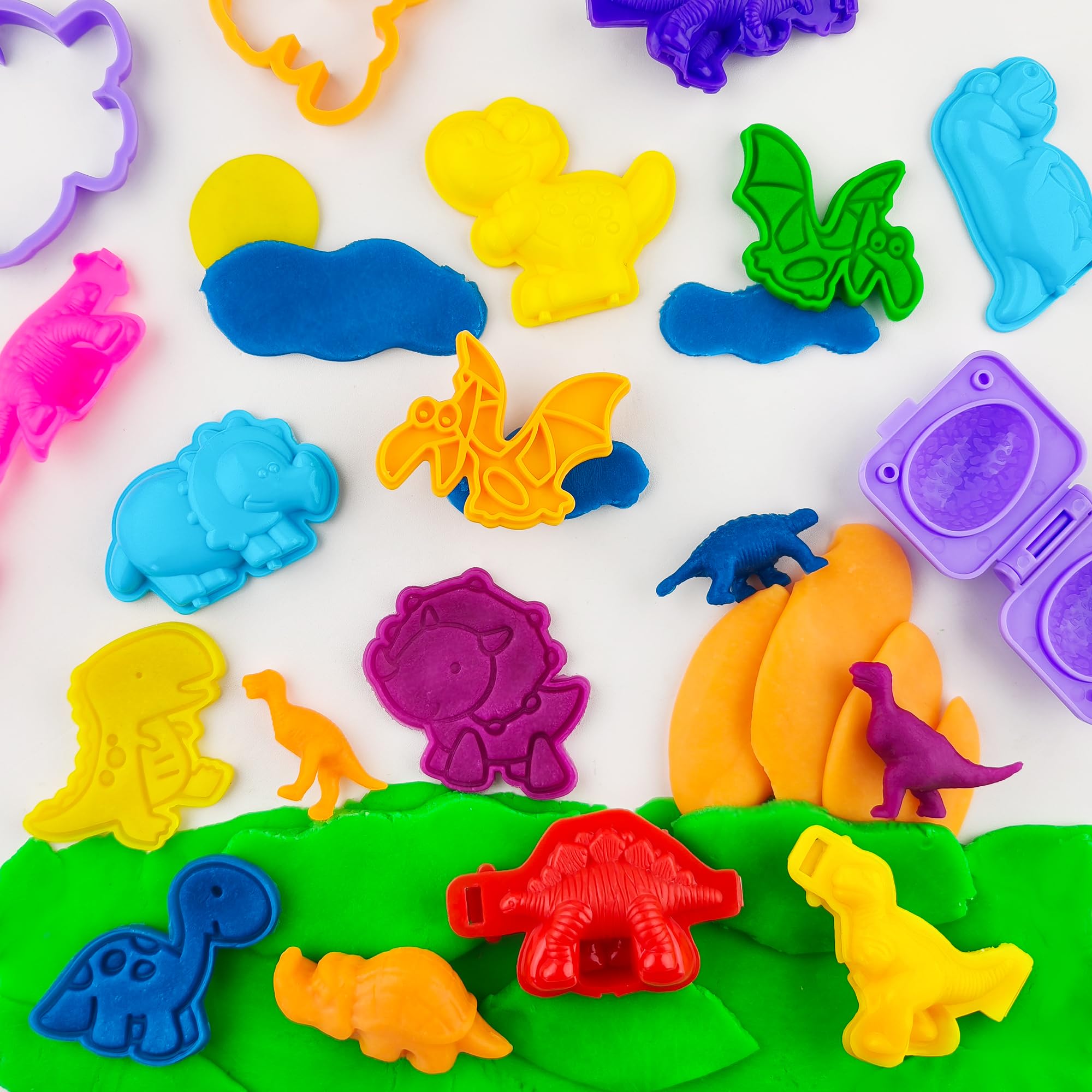 Oun Nana Dinosaur Playdough Tools Set for Kids, 27 PCS Play Dough Dinosaur Molds and Accessories for Creative Play Dough Fun, Playdough Starter Kit for Kids Ages 2-8, Random Color - Image 6