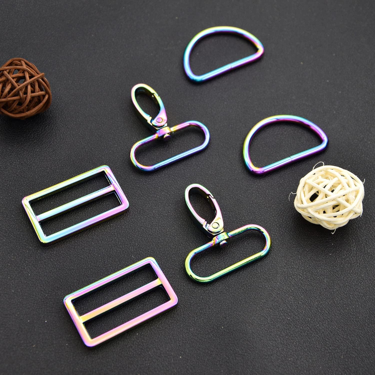 15Pcs Metal Swivel Snaps Hooks with D Rings & Tri-Glide Slide Buckles for Purse Bag Straps DIY Sewing Hardware Kit (1-1/2 inch, Rainbow) - Image 6