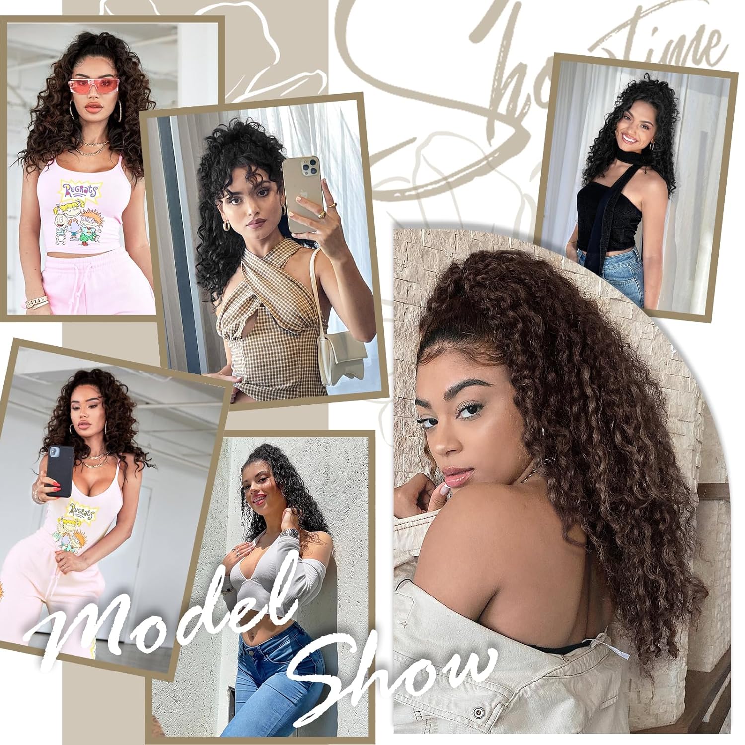 AISI BEAUTY Ponytail Extension,Curly Drawstring Ponytail Extension for Black Women Synthetic Clip in Ponytails Black Long Curly Wavy 20 Inch Fake Hairpieces for Daily Use - Image 7