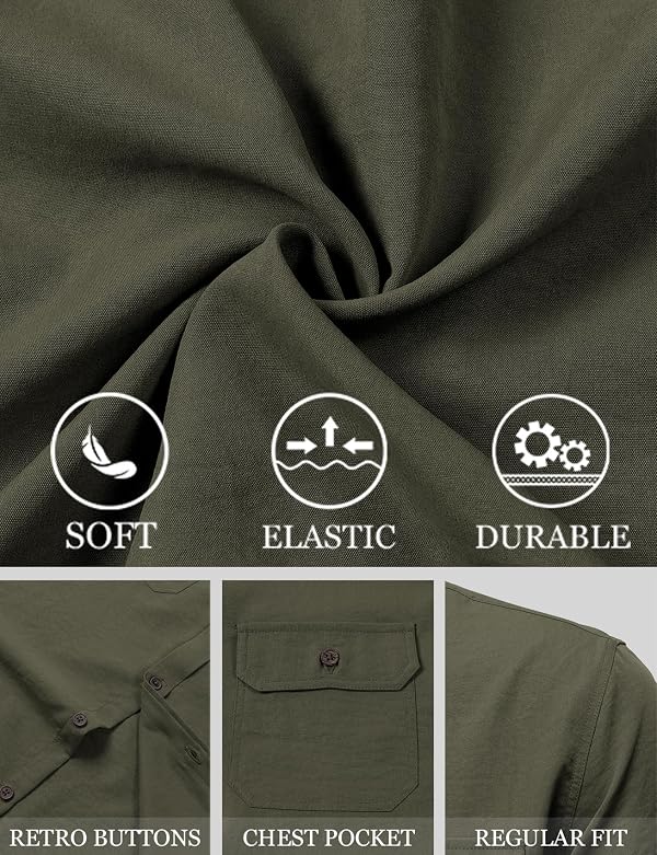 JEMITOP Mens Casual Stretch Short Sleeve Work Shirts Olive Green M by JEMITOP - Used condition - Image 5