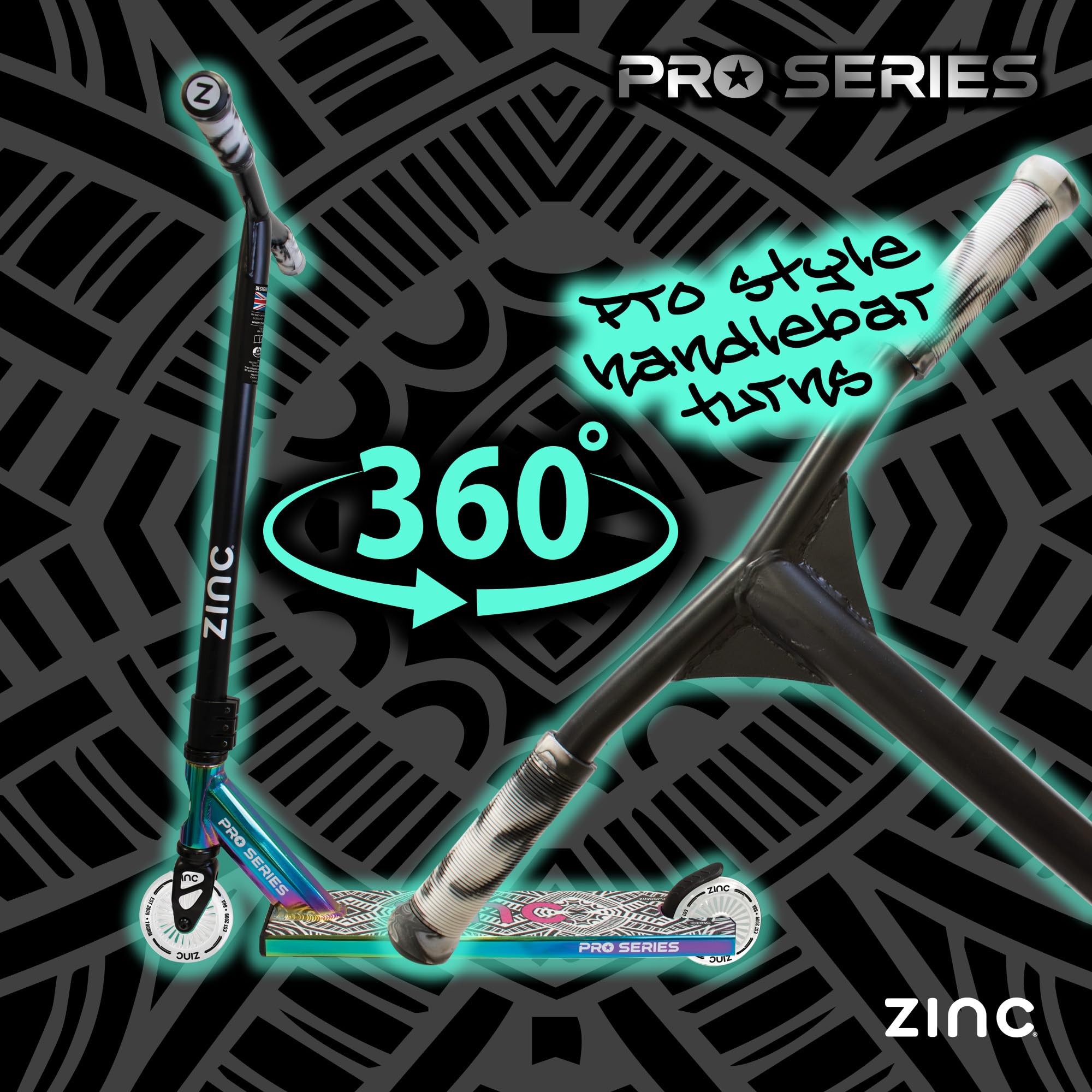 Hy-pro Zinc Stunt Scooter per bambini dai 6 anni in su, monopattino e scooter Stunt, design Pro T-Bar, cuscinetti a sfera ABEC 9, 100 ruote in poliuretano, leggero e stabile