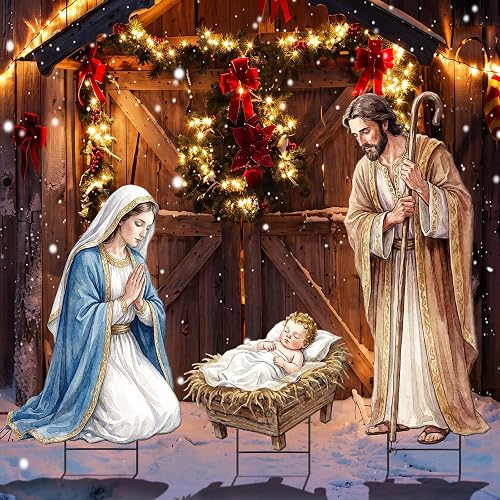 Shimeyao 3 Pcs Metal Christmas Outdoor Nativity Scene Set 54.3