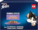 FELIX Tendres Effilés Aliment humide pour chats adultes Sélection Mixte Emballage économique, 44 sachets faciles à servir, Morceaux tendres en gelée, 4 délicieuses saveurs, Aliment complet - 1