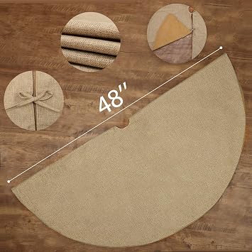 Burlap Fall Christmas Tree Skirt, 48'' Large Jute Linen Tree Decorations