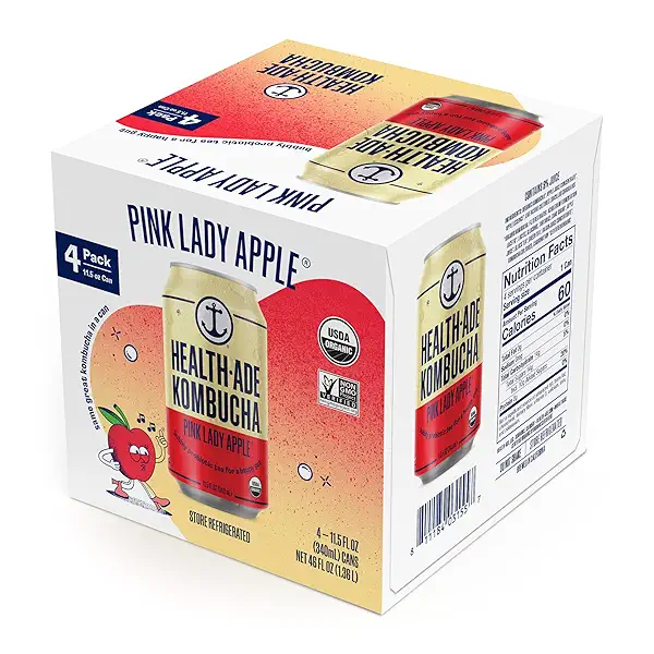 Health Ade, Kombucha Apple Pink Lady Can 4 Pack Organic, 46 Fl Oz 8