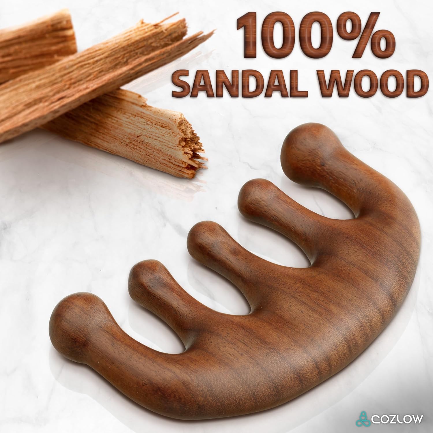 Cozlow Head Scalp Comb - Premium Wooden Massage Comb for Neck & Shoulder - Natural Sandalwood Massager for Soft & Smooth Hair - Wood Therapy Massage Tool for Stress Relief & Muscle Relaxation