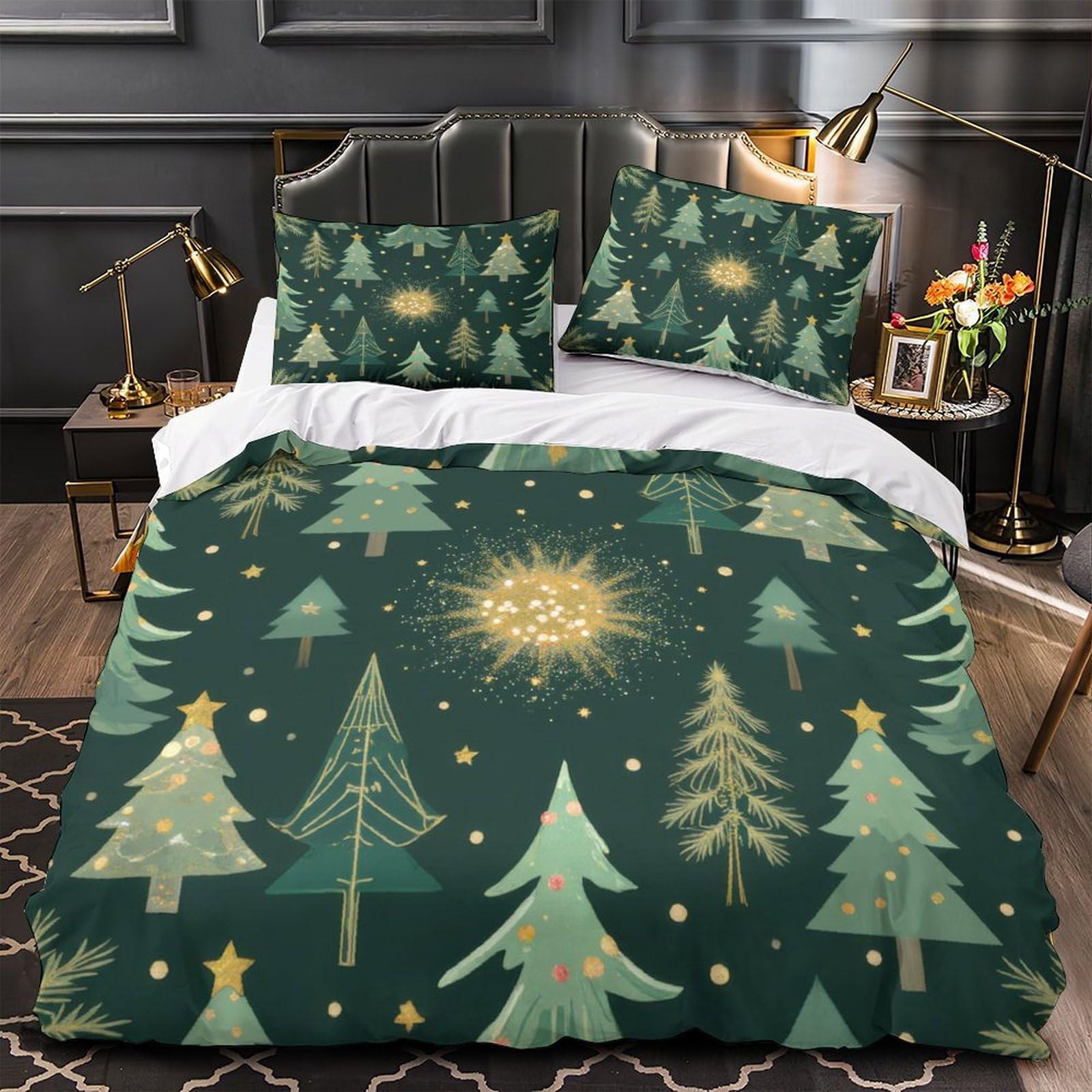 Parure de lit de Noël motif carreaux drap double confortable 3D