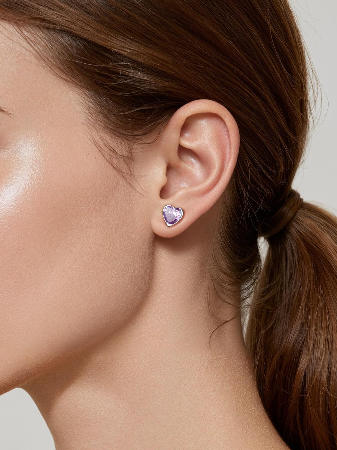 KeyStyle Birthstone Earrings for Women,Hypoallergenic Round/Heart Stud Earrings with 925 Sterling Silver Posts & Push Backs,Small Dainty 8mm CZ Stud Earrings, Silver Birthday Jewelry - Image 2