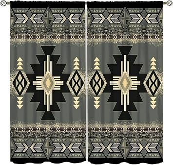 Aztec Curtains, Native Tribal Ethnic Pattern Farmhouse Western Boho Geometric Window Treatments for Living Room,Drapes 2 Panel Set,84x84 Inch Decor