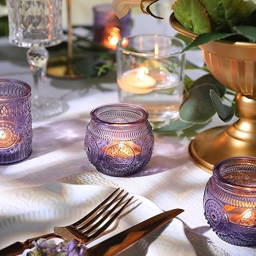 Miniatura 3 de 30 piezas surtidas de portavelas votivas moradas para decoraciones de boda, portavelas de vidrio estilo boho para velitas, centros de mesa para
