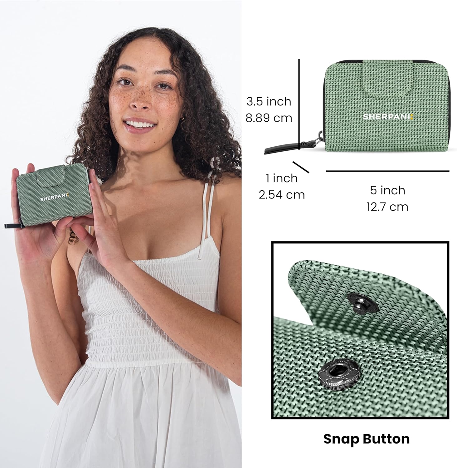 Sherpani Barcelona AT, Small Nylon Bifold Zipper Pocket Wallet, Travel Bag for Men Women, RFID Protection, Unisex Travel Gift (Aloe Mist)