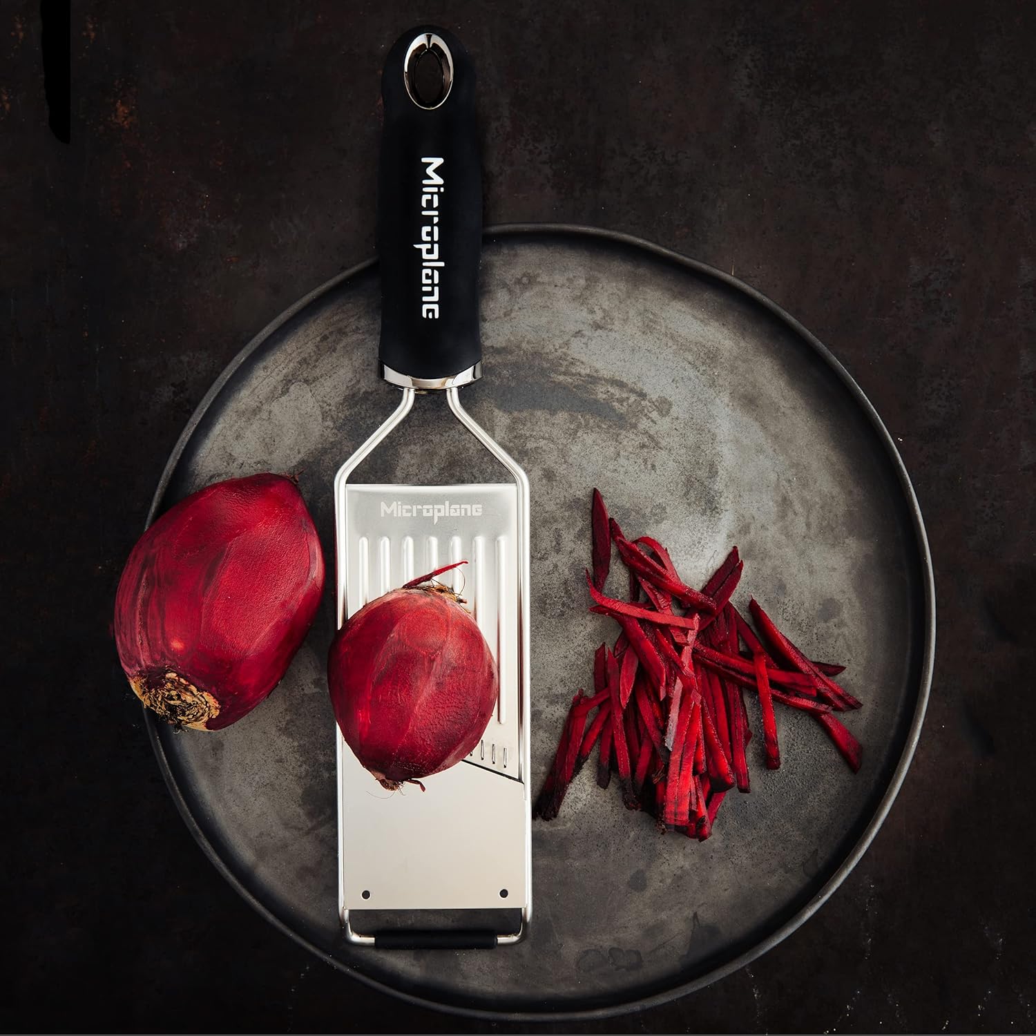 Microplane Julienne Professional Vegetable Slicer for Potato, Apple, Carrot, Zucchini and Red Cabbage in Black with Stainless Steel Blades