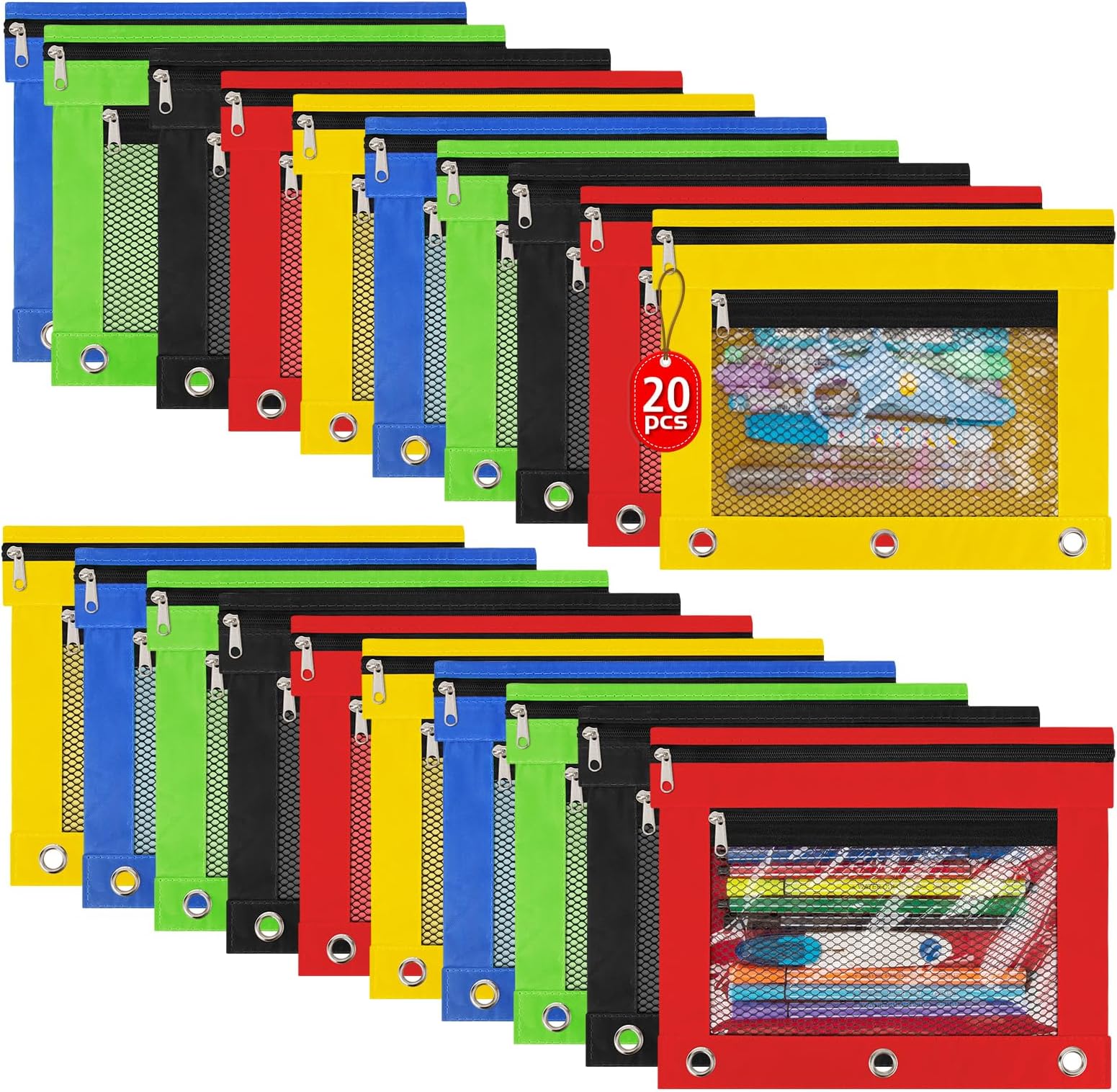 IKAYAS 20 Pack Black Pencil Pouch for 3 Ring Binder