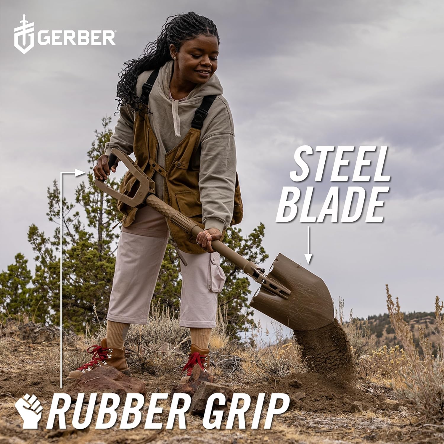 Gerber Gear Dredge - Portable Folding Shovel - Lightweight Steel Shovel for Camping, Survival & Hiking - Coyote Brown