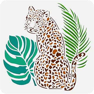 FINGERINSPIRE Leopard 11.8x11.8in Reusable Tropical Painting Stencil DIY Art Template for Wood, Wall and Furniture